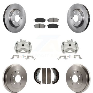 Front Rear Disc Brake Caliper Rotors Drum Semi-Metallic Pads Kit (8Pc) For Nissan Sentra KC8-100850S