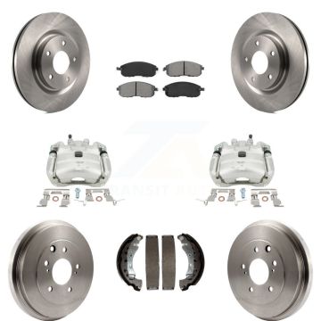 Front Rear Disc Brake Caliper Rotors Drum Semi-Metallic Pads Kit (8Pc) For Nissan Sentra KC8-100851S