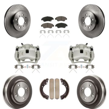 Front Rear Disc Brake Caliper Rotors Drum Ceramic Pads Kit (8Pc) For 2007-2008 Honda Fit KC8-100852C