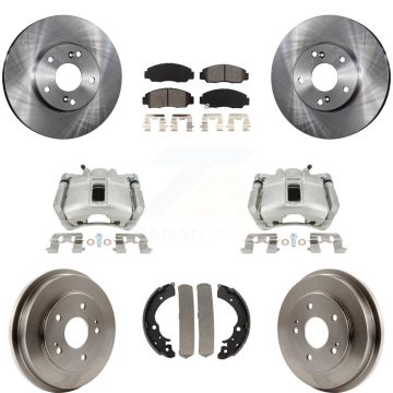 Front Rear Brake Caliper Rotors Drums Semi-Metallic Pads Kit (8Pc) For Honda Accord 2.4L KC8-100852S