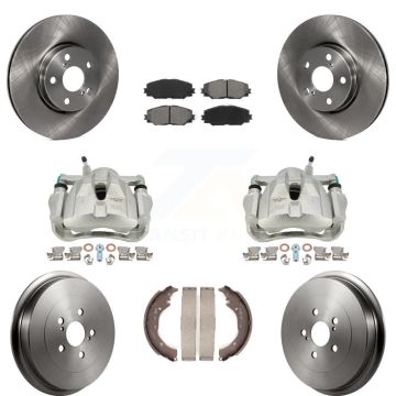Front Rear Disc Brake Caliper Rotors Drum Semi-Metallic Pad Kit (8Pc) For Toyota Corolla KC8-100854S