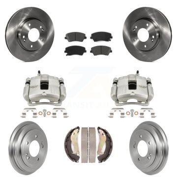 Front Rear Disc Brake Caliper Rotor Drum Semi-Metallic Pad Kit (8Pc) For Hyundai Elantra KC8-100856S