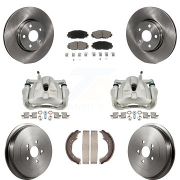 Front Rear Disc Brake Caliper Rotors Drums Ceramic Pads Kit (8Pc) For Toyota Corolla KC8-100857C