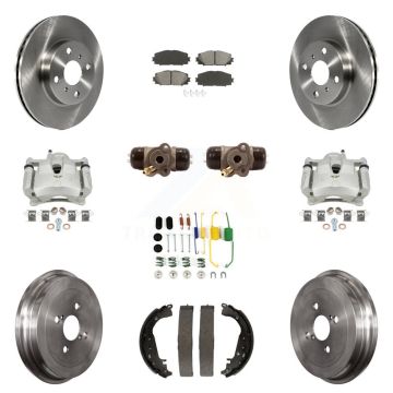 Front Rear Disc Brake Caliper Rotors Drum Semi-Metallic Pad Shoe Cylinder Kit (11Pc) For KC8-100857S