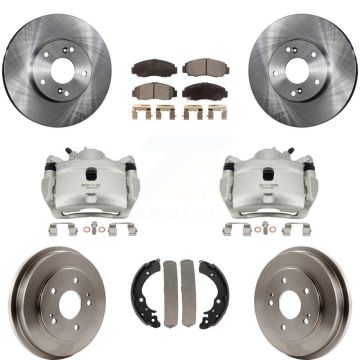 Front Rear Brake Caliper Rotor Drum Semi-Metallic Pad Kit (8Pc) For 07 Honda Accord 2.4L KC8-100858P