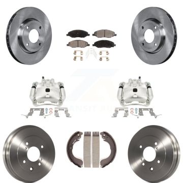 Front Rear Brake Caliper Rotors Drum Ceramic Pads Kit (8Pc) For Nissan Versa 4-Wheel ABS KC8-100860T