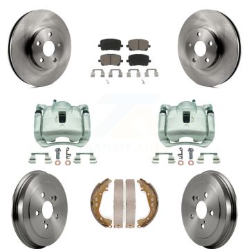 Front Rear Disc Brake Caliper Rotors Drums Ceramic Pads Kit (8Pc) For Toyota Corolla KC8-100862C