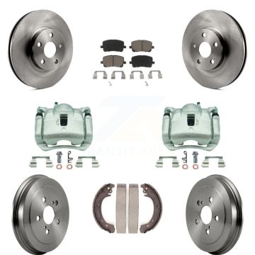 Front Rear Disc Brake Caliper Rotors Drums Ceramic Pads Kit (8Pc) For Toyota Corolla KC8-100863C