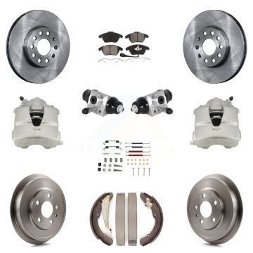 Front Rear Disc Brake Caliper Rotors Drum Semi-Metallic Pad Shoe Cylinder Kit (11Pc) For KC8-100864S