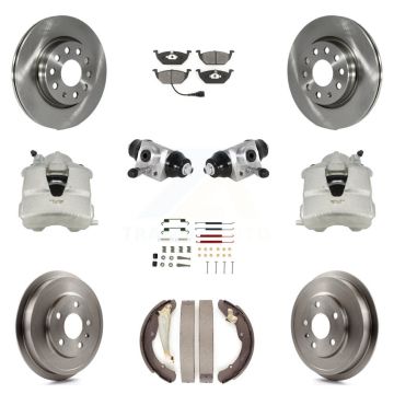 Front Rear Disc Brake Caliper Rotors Drum Semi-Metallic Pad Shoe Cylinder Kit (11Pc) For KC8-100866S