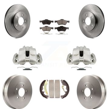Front Rear Disc Brake Caliper Rotors Drum Ceramic Pads Kit (8Pc) For Ford Escape Mercury KC8-100866T