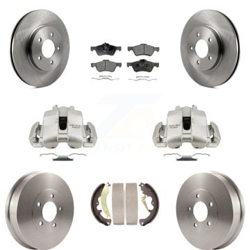 Front Rear Brake Caliper Rotors Drum Ceramic Pad Kit (8Pc) For Ford Escape Mazda Tribute KC8-100867T