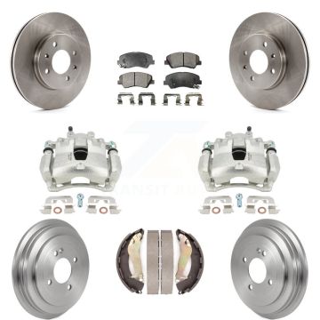Front Rear Brake Caliper Rotor Drum Semi-Metallic Pad Kit (8Pc) For 12-17 Hyundai Accent KC8-100868P