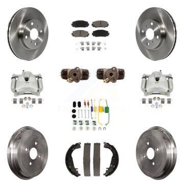 Front Rear Brake Caliper Rotors Drum Ceramic Pad Shoe Cylinder & Hardware Kit (11Pc) For KC8-100869C