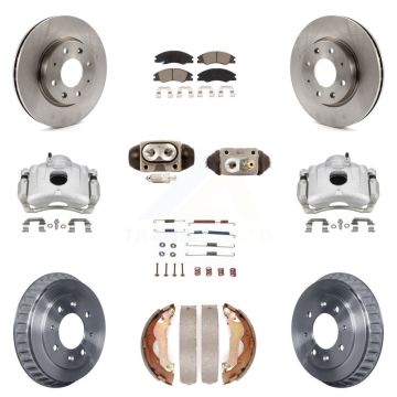 Front Rear Brake Caliper Rotors Drum Ceramic Pad Shoe Cylinder & Hardware Kit (11Pc) For KC8-100870C