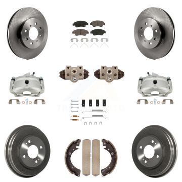 Front Rear Brake Caliper Rotors Drum Ceramic Pad Shoe Cylinder & Hardware Kit (11Pc) For KC8-100871C