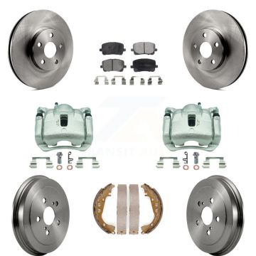 Front Rear Disc Brake Caliper Rotors Drums Ceramic Pads Kit (8Pc) For Toyota Corolla KC8-100871T