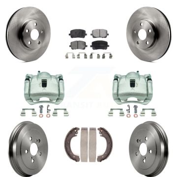 Front Rear Disc Brake Caliper Rotors Drums Ceramic Pads Kit (8Pc) For Toyota Corolla KC8-100872T