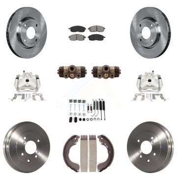 Front Rear Brake Caliper Rotor Drum Semi-Metallic Pad Shoe Cylinder Kit (11Pc) For Versa KC8-100873S
