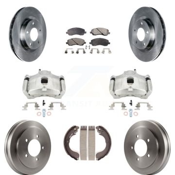 Front Rear Brake Caliper Rotor Drum Ceramic Pad Kit (8Pc) For Jeep Patriot Compass Dodge KC8-100873T