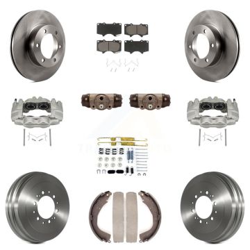 Front Rear Brake Caliper Rotors Drum Ceramic Pad Shoe Cylinder & Hardware Kit (11Pc) For KC8-100874C