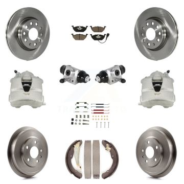 Front Rear Brake Caliper Rotors Drum Ceramic Pad Shoe Cylinder & Hardware Kit (11Pc) For KC8-100875C