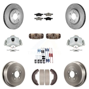 Front Rear Brake Caliper Rotor Drum Semi-Metallic Pad Shoe Cylinder Kit (11Pc) For Dodge KC8-100875S