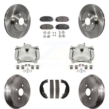 Front Rear Disc Brake Caliper Rotors Drums Ceramic Pads Kit (8Pc) For Toyota Yaris KC8-100876T