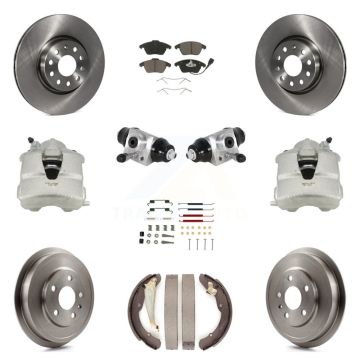 Front Rear Brake Caliper Rotors Drum Ceramic Pad Shoe Cylinder & Hardware Kit (11Pc) For KC8-100877C