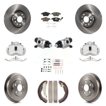 Front Rear Brake Caliper Rotors Drum Ceramic Pad Shoe Cylinder & Hardware Kit (11Pc) For KC8-100878C