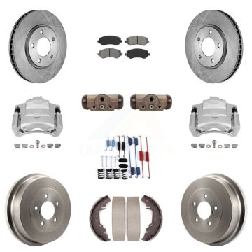 Front Rear Disc Brake Caliper Rotors Drum Semi-Metallic Pad Shoe Cylinder Kit (11Pc) For KC8-100878S