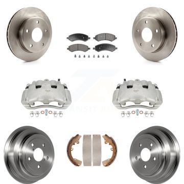 Front Rear Brake Caliper Rotors Drums Ceramic Pads Kit (8Pc) For Dodge Dakota Mitsubishi KC8-100878T