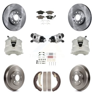 Front Rear Brake Caliper Rotors Drum Ceramic Pad Shoe Cylinder & Hardware Kit (11Pc) For KC8-100879C