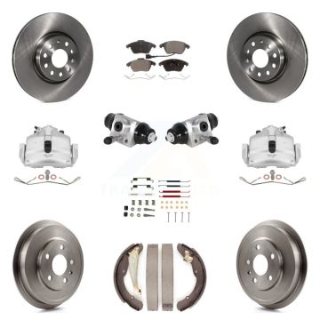 Front Rear Brake Caliper Rotors Drum Ceramic Pad Shoe Cylinder & Hardware Kit (11Pc) For KC8-100879T