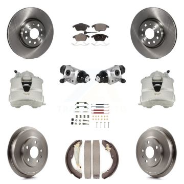 Front Rear Brake Caliper Rotors Drum Ceramic Pad Shoe Cylinder & Hardware Kit (11Pc) For KC8-100880T