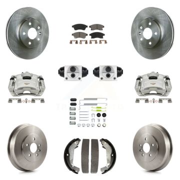 Front Rear Brake Caliper Rotors Drum Ceramic Pad Shoe Cylinder & Hardware Kit (11Pc) For KC8-100881C