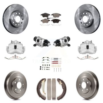 Front Rear Brake Caliper Rotors Drum Ceramic Pad Shoe Cylinder & Hardware Kit (11Pc) For KC8-100881T