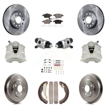 Front Rear Brake Caliper Rotors Drum Ceramic Pad Shoe Cylinder & Hardware Kit (11Pc) For KC8-100882T