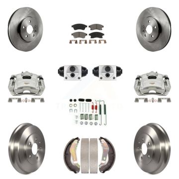 Front Rear Brake Caliper Rotors Drum Ceramic Pad Shoe Cylinder & Hardware Kit (11Pc) For KC8-100883C
