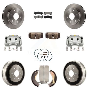 Front Rear Disc Brake Caliper Rotors Drum Semi-Metallic Pad Shoe Cylinder Kit (11Pc) For KC8-100883S