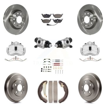 Front Rear Brake Caliper Rotors Drum Ceramic Pad Shoe Cylinder & Hardware Kit (11Pc) For KC8-100883T