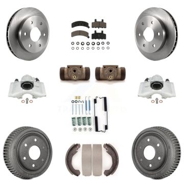Front Rear Brake Caliper Rotors Drum Ceramic Pad Shoe Cylinder & Hardware Kit (11Pc) For KC8-100884C