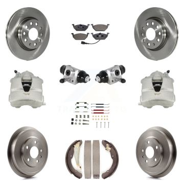Front Rear Brake Caliper Rotors Drum Ceramic Pad Shoe Cylinder & Hardware Kit (11Pc) For KC8-100884T