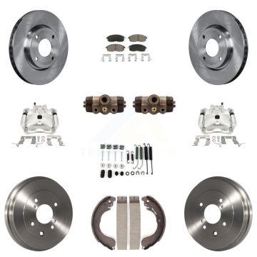 Front Rear Brake Caliper Rotors Drum Ceramic Pad Shoe Cylinder & Hardware Kit (11Pc) For KC8-100885C