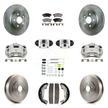 Front Rear Brake Caliper Rotors Drum Ceramic Pad Shoe Cylinder & Hardware Kit (11Pc) For KC8-100885T