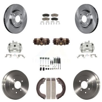 Front Rear Brake Caliper Rotors Drum Ceramic Pad Shoe Cylinder & Hardware Kit (11Pc) For KC8-100886C