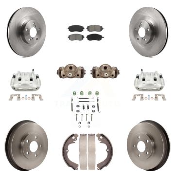 Front Rear Disc Brake Caliper Rotors Drum Semi-Metallic Pad Shoe Cylinder Kit (11Pc) For KC8-100889S