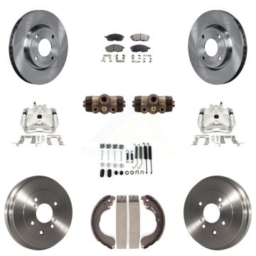 Front Rear Brake Caliper Rotors Drum Ceramic Pad Shoe Cylinder & Hardware Kit (11Pc) For KC8-100889T