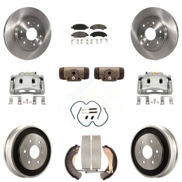 Front Rear Brake Caliper Rotors Drum Ceramic Pad Shoe Cylinder & Hardware Kit (11Pc) For KC8-100891C