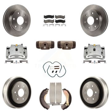 Front Rear Brake Caliper Rotors Drum Ceramic Pad Shoe Cylinder & Hardware Kit (11Pc) For KC8-100892C
